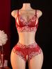 Contrast Color Lace Sexy Lingerie, Semi Transparent Open Chest Bra & Crotchless Pantt Sets, Perfect For Romantic Scenes Outfits