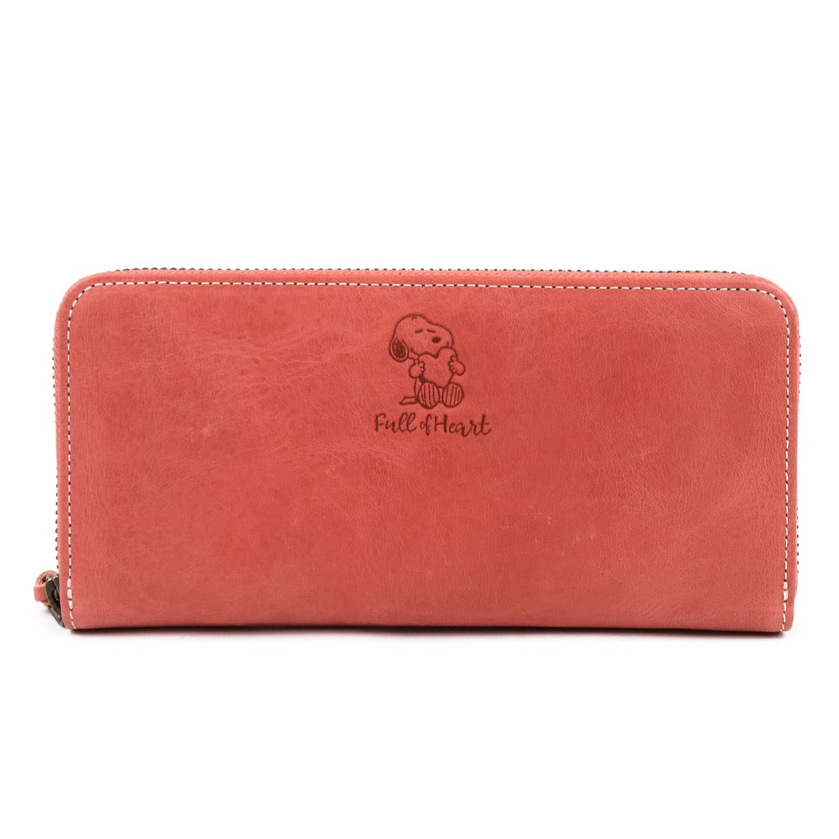 

PEANUTS Long Wallet Round Zipper Genuine Leather Himeji Leather Full of Heart 73340 [Peanuts] Women s (PINK)