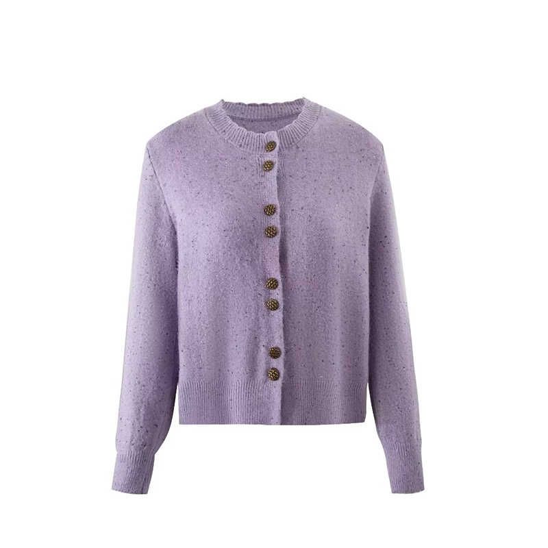 Starry Dot French Style Design Classic Style round Neck Flower Knitting Cardigan + A- line Velvet High Waist Skirt