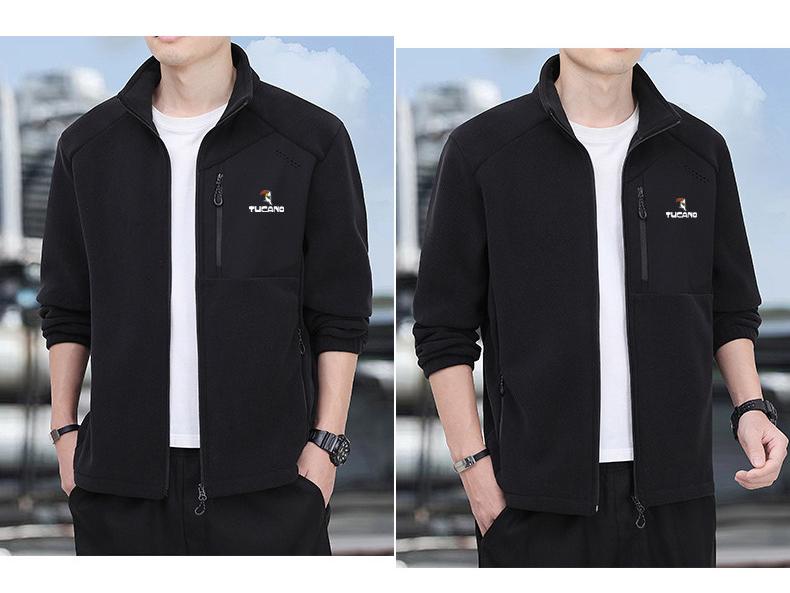 Woodpecker Men's Thickened Fleece Hoodie Jacket - Warm Stand Collar for Autumn/Winter Outdoor Sports