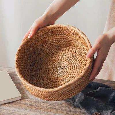 Round Rattan Fruit Basket Handwoven Lightweight for Kitchen or Office Use