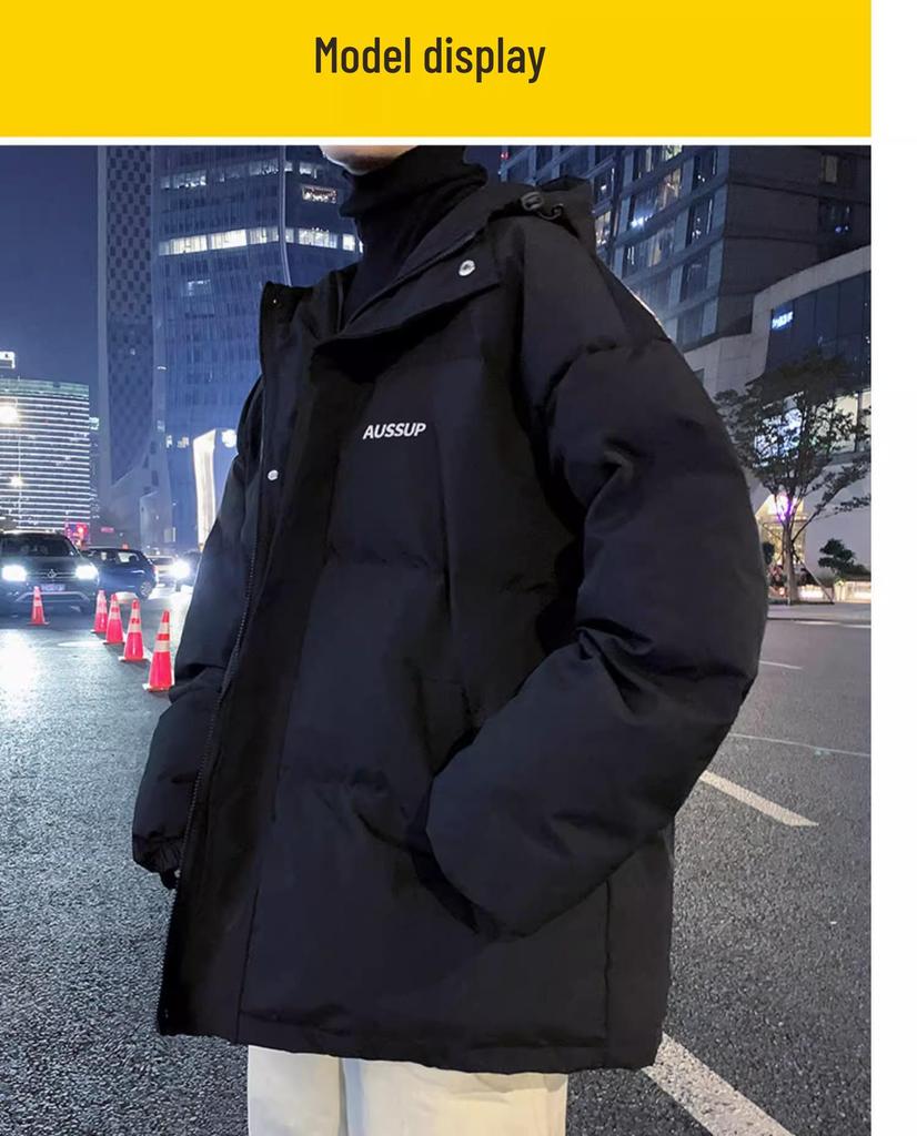 Men's Hooded Cotton Jacket - 2025 Autumn/Winter Youth Trend, Thick Padded for Warmth, Stylish Brand, Ideal for Middle School Students