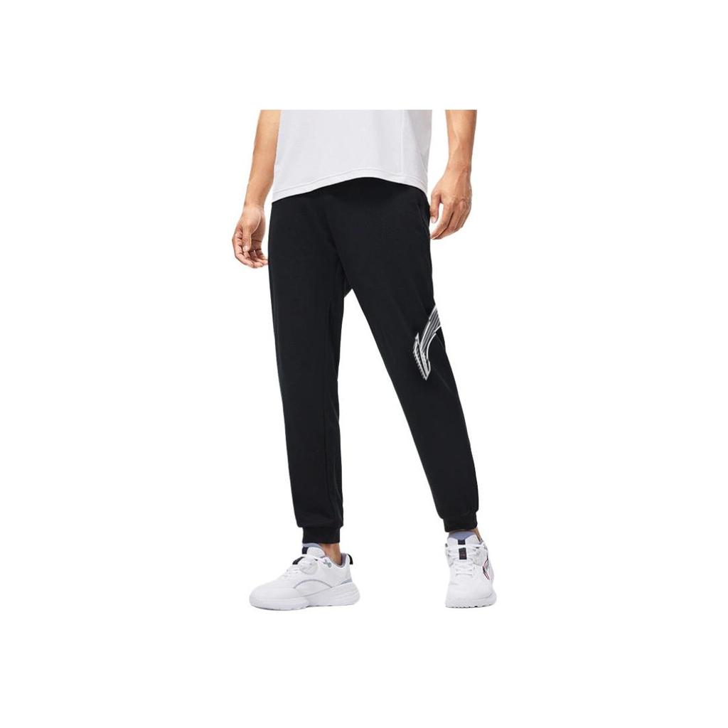 Li Ning Sports Lifestyle Series Knitted Cuffed Mid-Waist Drawstring Casual Pants Men Bottoms Black YKLU155-1