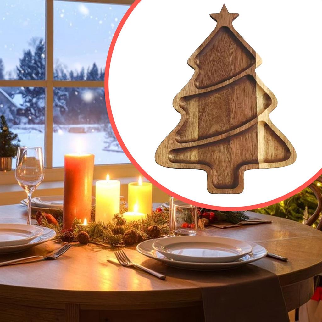 Christmas Tree Shaped Tray Appetizer Platter Kitchen Decoration Practical Wooden Snack Plate for Dining Table Events Holiday