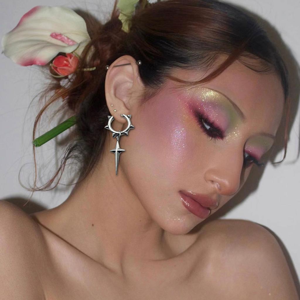 Stainless Steel Ear Rings Unique and Personalized Crucifix Pendant Earrings Adornment Delicate Cone Adorned Ear Rings