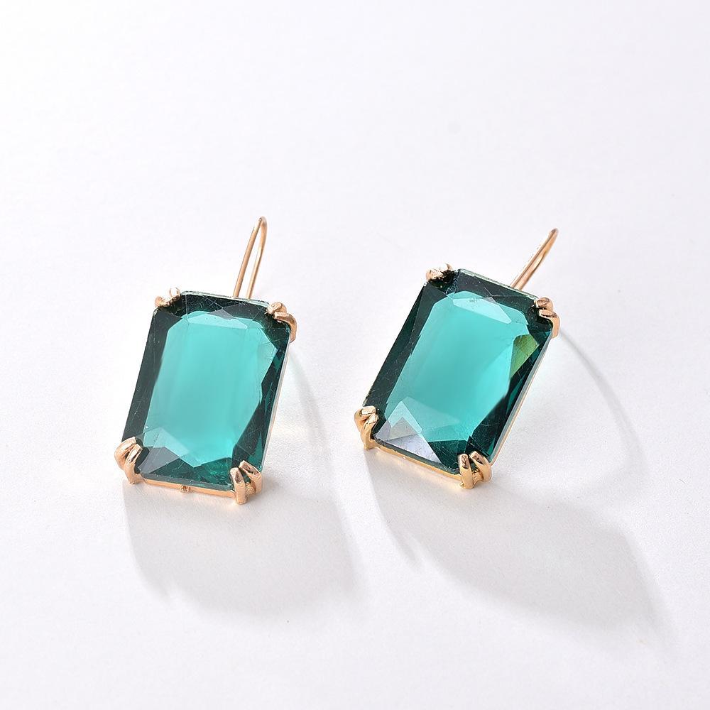 

Accessories Korean Version Of Female Exaggerated Fashion Simple Colored Rhinestone Stud Earrings Square Popular Ear Hook Earrings зелений