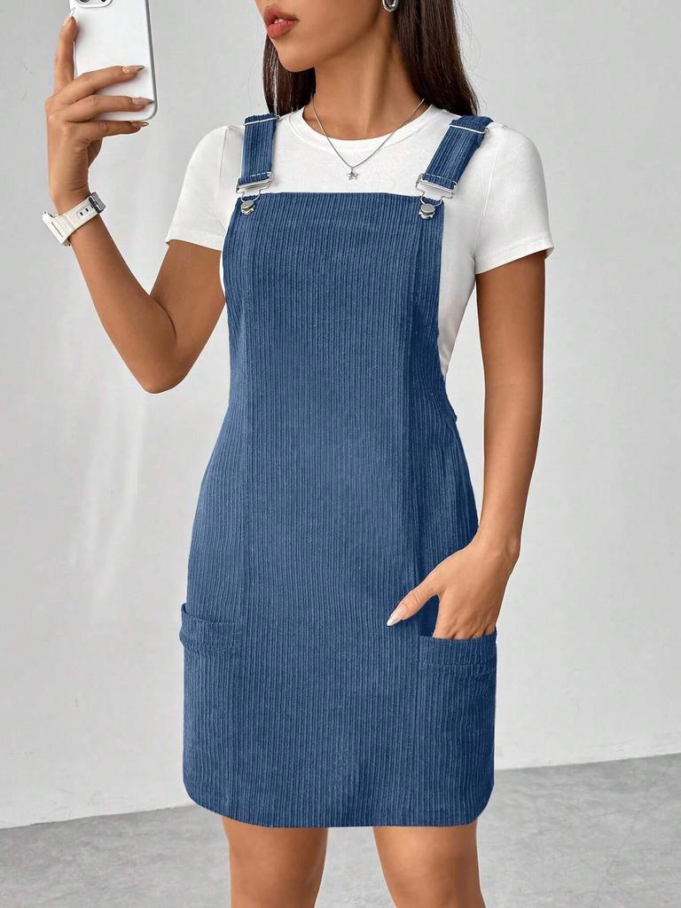 2026 European Spring Corduroy Sleeveless Strap Dress - Solid Color