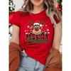 2025 Merry Christmas Cute Reindeer Print Red T-Shirts for Women Casual Short Sleeve O-neck T-Shirts Ladies Christmas Party Tops