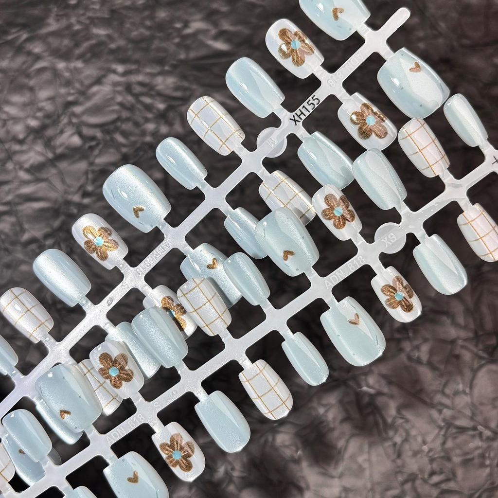 2025 Blue Cat Eye Floral Heart Gingham Nail Art Patches