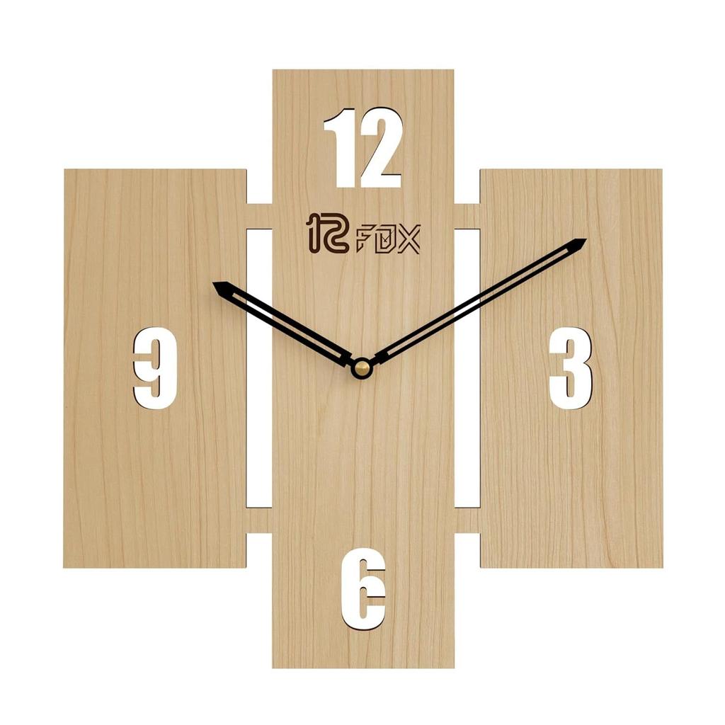 Standing Brick Design 12 Inch Handcrafted Stylish Elegant Analog Wooden Wall Clock for Living Room Hall Bedroom Office Gifting Maple Wood