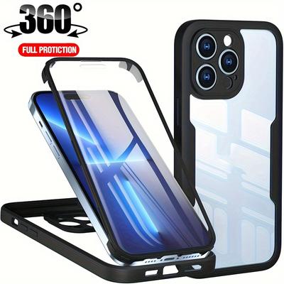 360 Full Body Heavy Duty Case pro iPhone 15 14 Pro Max 13 12 Pro 11 XS 7 8 Plus Oboustranný průhledný kryt Měkké pouzdro na telefon