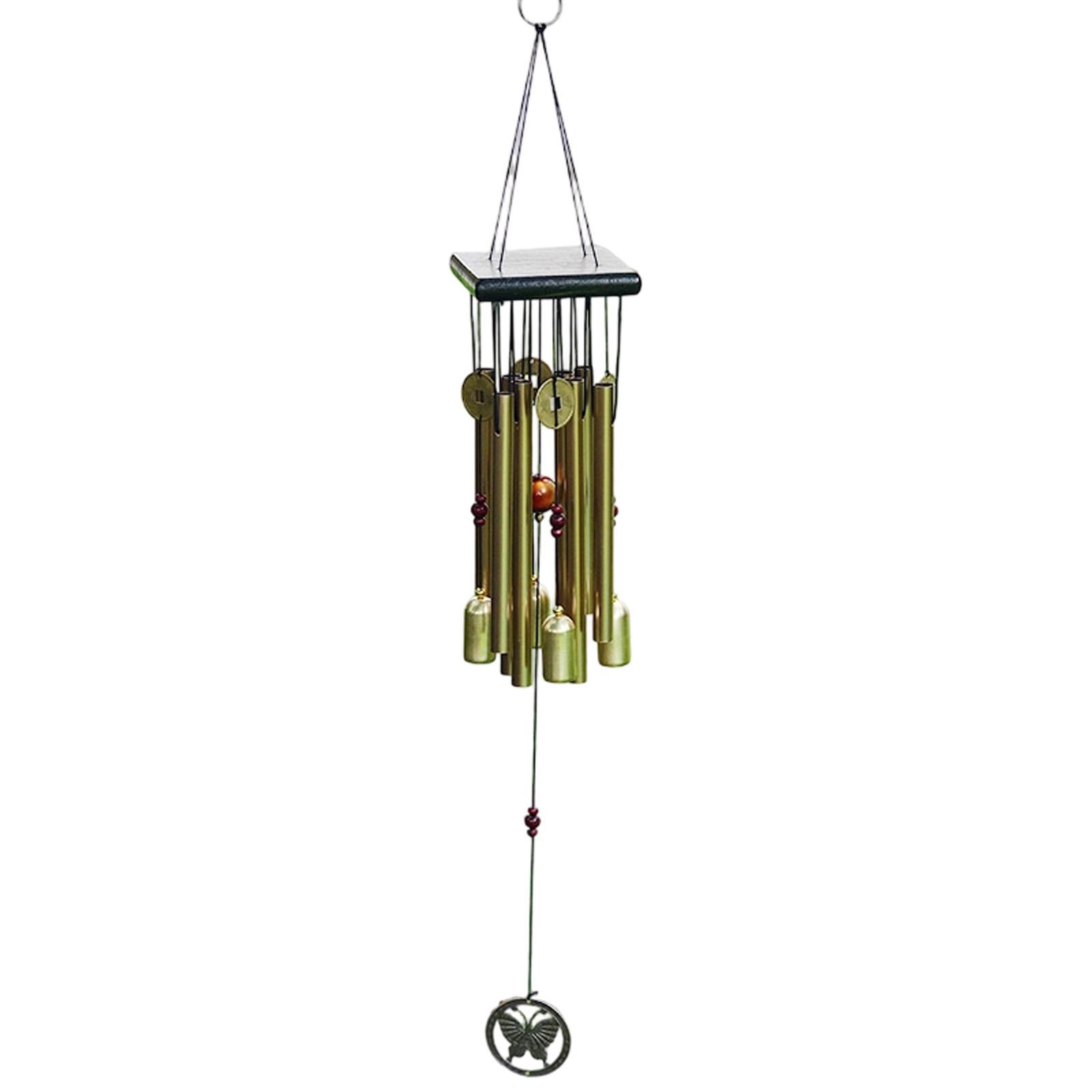 

Vintage Style Wind Chime with Metal Tubes Wooden Top and Butterfly Pendant Outdoor Hanging Decoration for Garden Patio Porch One Size