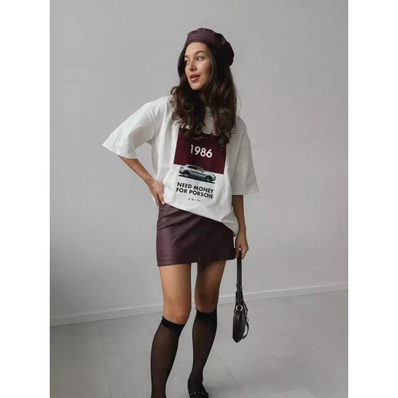 Women's Pure Cotton Short Sleeve T-shirt - Summer European & American Style, Loose Fit, Versatile Print, Casual Fashion Top