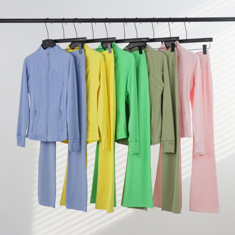 Womens Stand Collar Jacket Flared Pants Set Casual Sporty All-Match Yoga Outfit