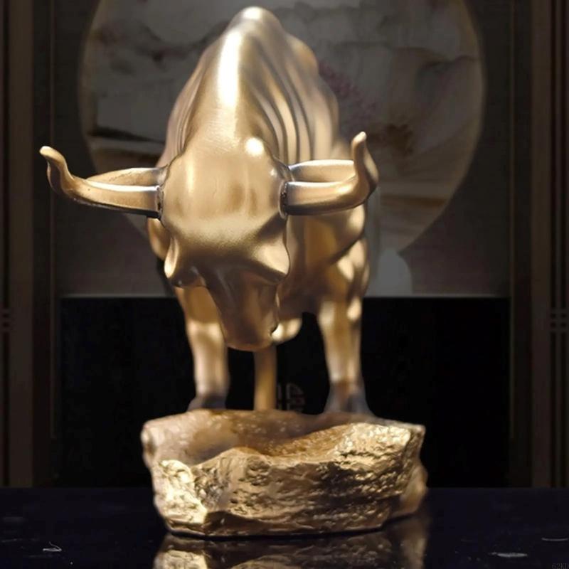 62KD Gold Cattle Figurine Cow Sculptures Gold Cow Decors Statue Figurines Desktop Ornament for Bookshelfs Cabinet Home Decors