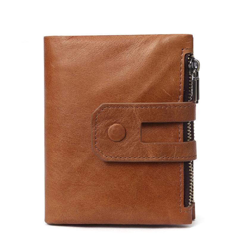 

Leather Men S Anti-Theft Brush Wallet Retro Fashion Multi-Card Double Zipper Card Bag High-End Casual Change Bag Men