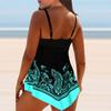 Women's Shoulder Strap Swimsuit with Blue Floral Print Bikini Short Tank Top Swimsuit