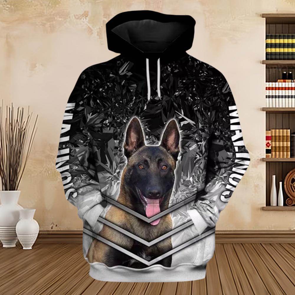 2025 New Hoodies 3D Graphic Silver Ribbon Hoodies Animals Dog Belgian Malinois Sweatshirts Casual Harajuku Sportswear Clothing