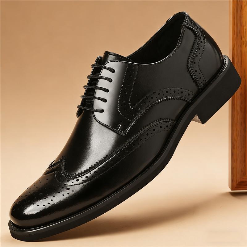 Designer New Men's Pointed Lace Up Brown Pu Leather Wedding Oxford Brogues Shoes Male Formal Dress Footwear Zapatos Hombre