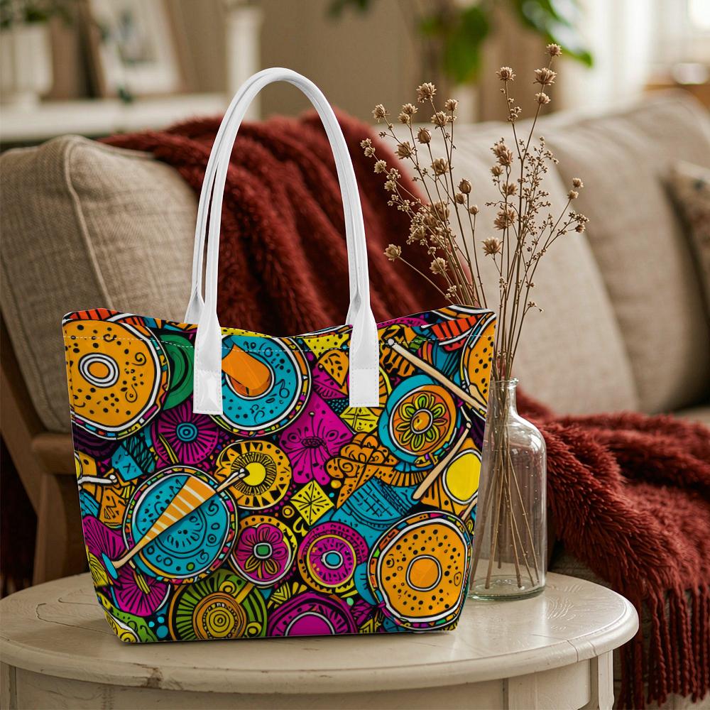 Colorful Graffiti Print Tote Bag Casual Versatile Large Capacity Shoulder Bag for Daily Shopping Commute