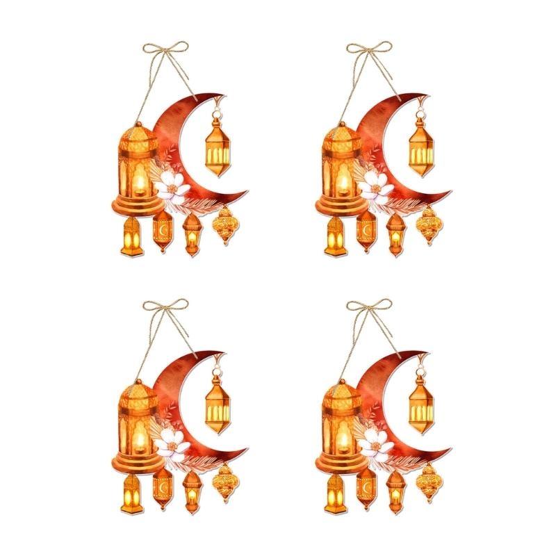652F 4Pieces Eid Festival Hanging Door Sign Festival Decorative Door Sign Decoration Paper Sign Hanging Ornament