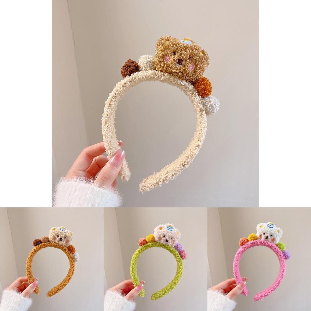 Handmade Fluffy Bear Headband Autumn Winter Plush Wash Face Hair Band Colorful Cartoon Hair Accessories