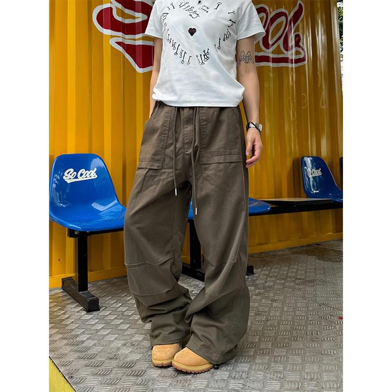 

Unisex Vintage Loose-Fit Elastic Waist Pleated Work Pants Medium