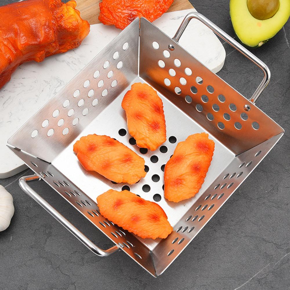 Non-stick Stainless Steel Grilling Tray Double Handle Noodle Strainer  Kitchen Tool