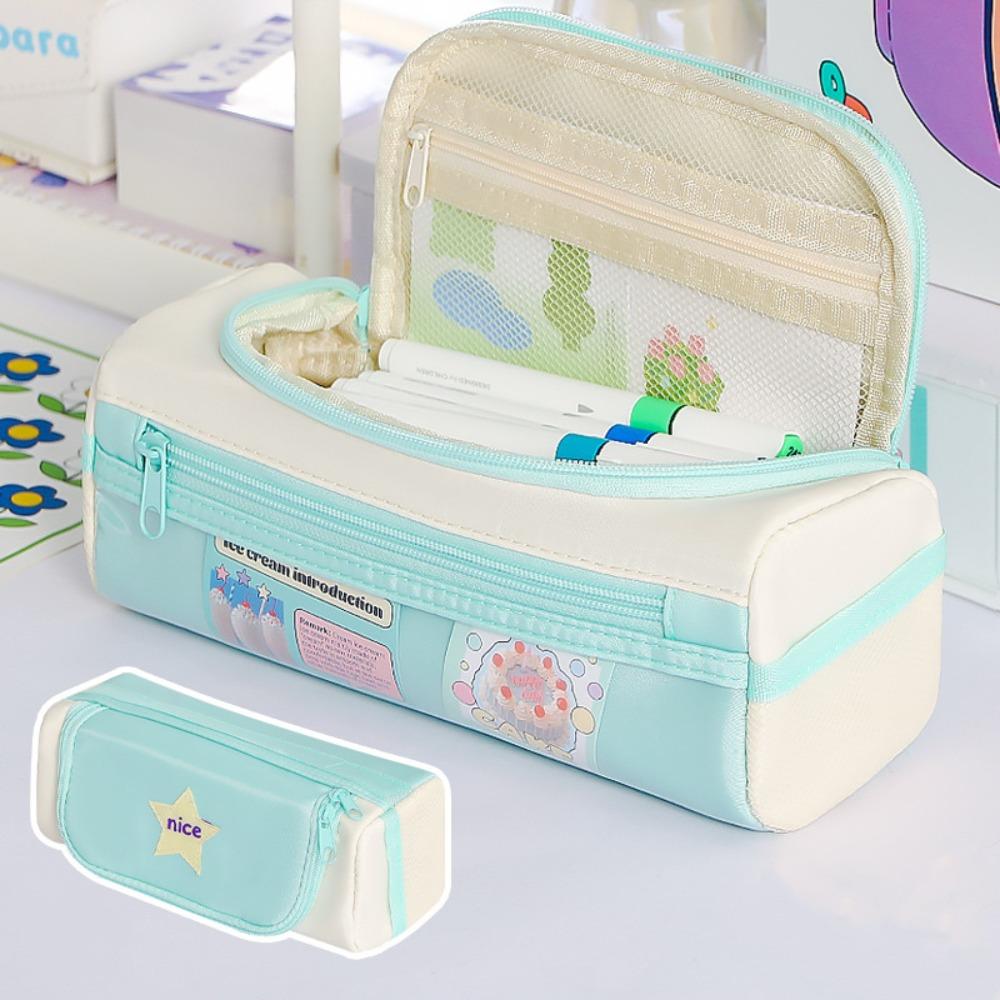 Star Pattern Pencil Case Zipper Design Stationery Storing Bag Stationery Organizer  School Office