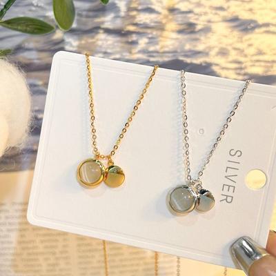 S925 Sterling Silver Necklace Female Simple Temperament Cat Eye Stone Pendant Clavicle Chain Neck Chain