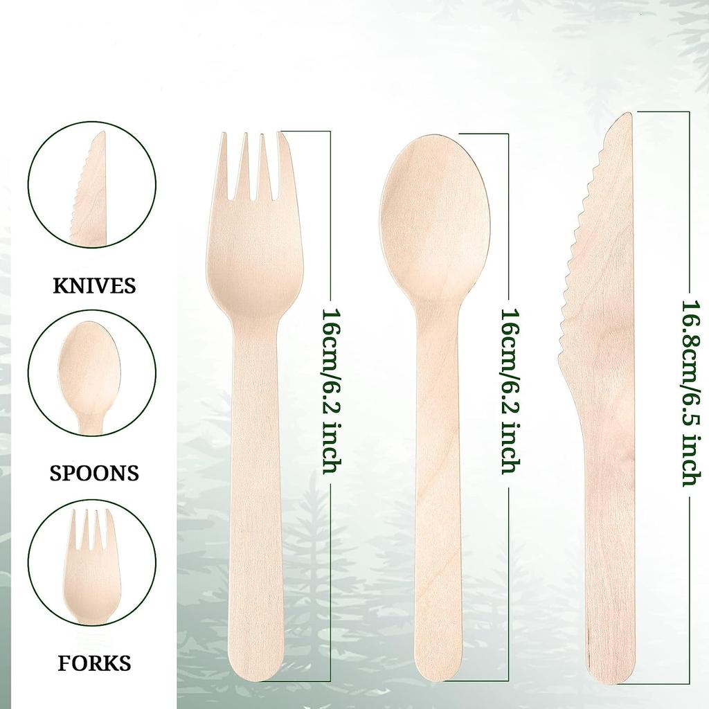 160mm Birch Disposable Wooden Cutlery Set - Alternative To Plastic, Eco Friendly, Biodegradable, Compostable Cutlery