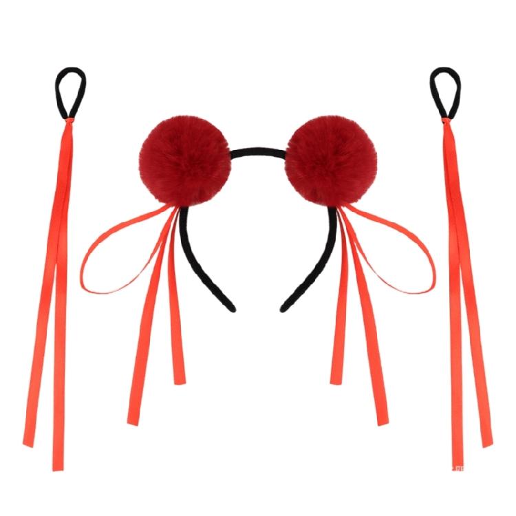 Fashionable Buns Headband Hair Tie With Soft Furry Pompoms Lovely Bowknot Buns Hairhoop For Casual and Cosplay Event