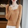 Women's 2025 Autumn/Winter U-Neck Pure Wool Slim-Fit Sweater
