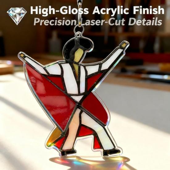 Dancing King Hanging Decoration Acrylic Hanging Ornament Stained Glass Style Spinner Sun Catcher for Garden Yard Window Decoration