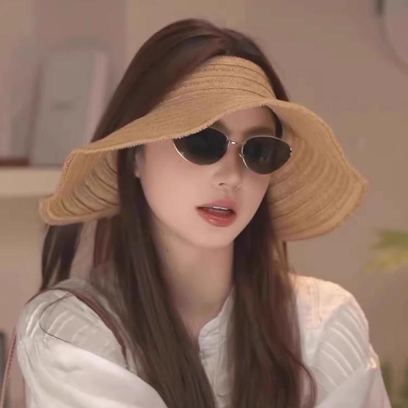 Big eaves sunscreen empty top hat children beach seaside full face sunshade vacation foldable straw hat