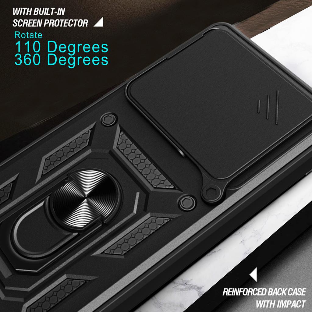 For ZTE nubia Neo 3 5G Case with Slide Camera Lid PC+TPU Kickstand Phone Cover
