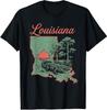 Louisiana Alligator State Map Wearing Retro T-Shirt