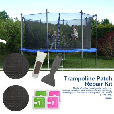 1 Set 10CM Trampoline Repair Patch Kit with Scraper Glue Wiper Waterproof Trampoline Tear Hole Covering Round Black Patch