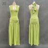 European and American summer new women's clothing neck halter solid color split slim sexy long dress dress