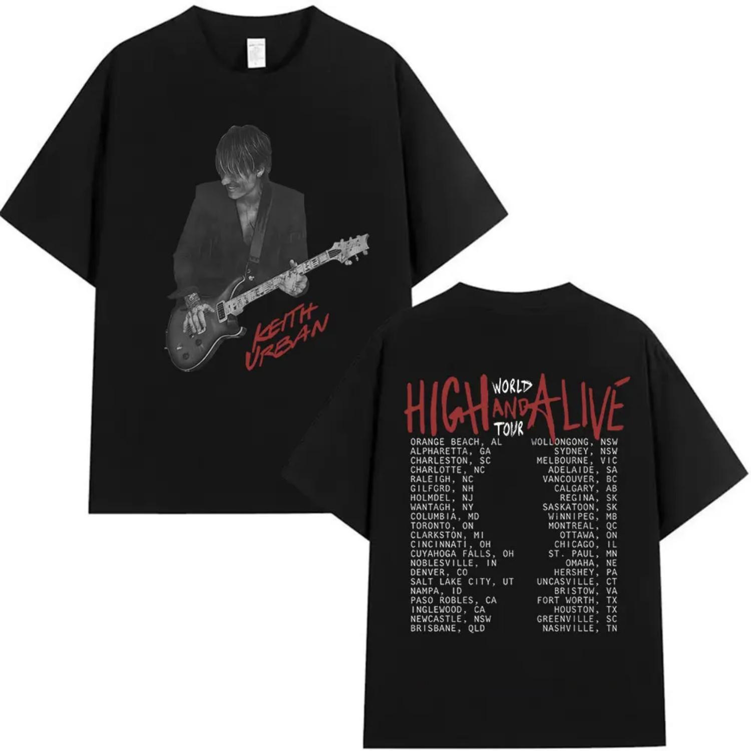 

90s Retro Keith Urban High and Alive World Tour 2026 T Shirts Men s Gothic Hip Hop Street Short Sleeve Cotton T-Shirt Streetwear S разноцветный