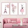 Fuji Player Wall Sticker Pink Flower Eiffel Tower Paris Girl Nordic Interior Poster Wall Decoration M0217