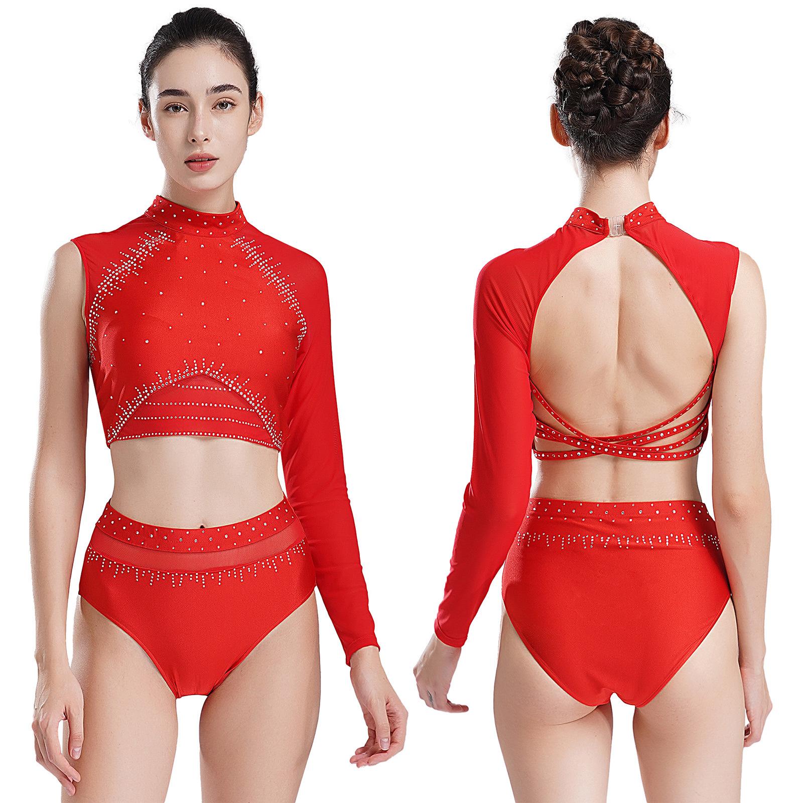 

Женский и женский комплект из 2 предметов джаз латиноамериканские танцы костюм для фигурного катания блестящие стразы укороченный топ с трусами комплект для балета гимнастика S красный
