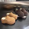 Women's 2025 Autumn/Winter New Retro Plush Thick Bottom Slippers for External Wear, Height Increasing Anti Slip Baotou Slippers