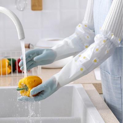 1 Pair Print Housework Gloves Waterproof Dishwashing Gloves Rubber Gloves  for Kitchen Cleaning Tool