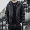 Autumn and Winter Men's Leather Jacket Leather Jacket Men's Hooded Slim Fit Motorcycle Casual Solid Color Jacket