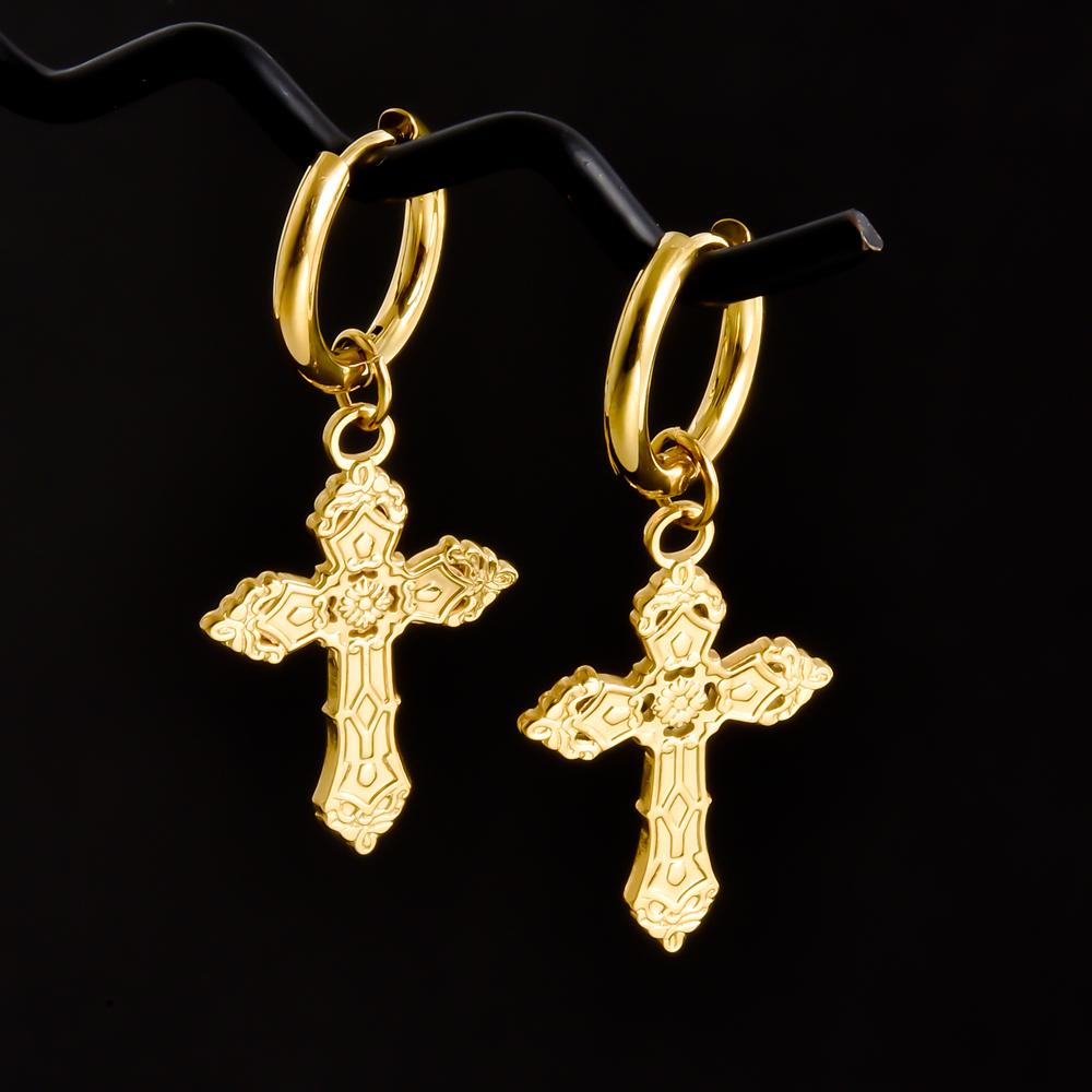 Golden Exquisite Sword Cross Star Hoops Earring Fashion Natural Shell Stainless Steel Earrings For Women Men Accessories Jewelry
