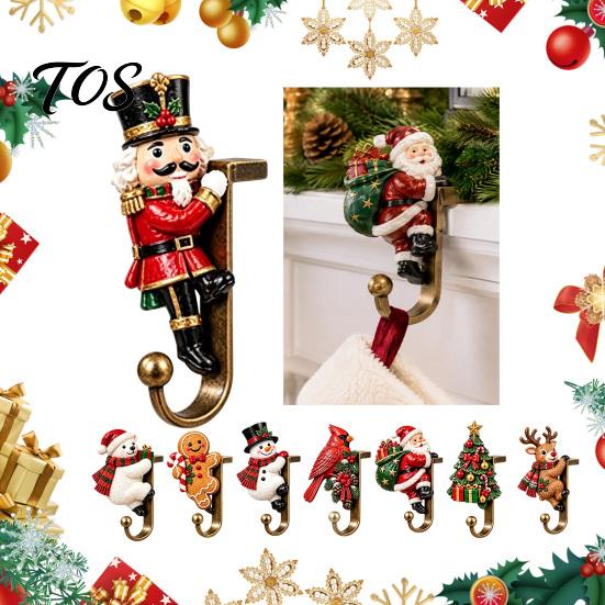 Elk Christmas Stocking Holders Holder for Mantel Shelf, Resin Santa Snowman Retro Metal Hanging Hooks Reindeer Hooks, No-Drill Fireplace Hanger