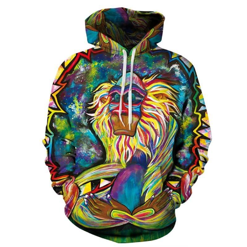 Vibrant Skull Print Digital Pullover Hoodie For Men Comfortable Loose Fit