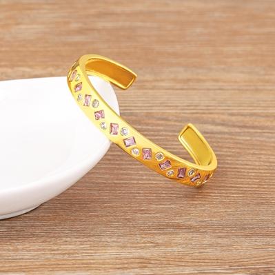 

Nidin New Luxury 5 Colors Colorful Zircon Adjustable Bangles Elegant Classic Crystal Cuff Bracelets For Women Wedding Jewelry 56-58mm рожевий