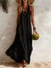 Women Halter Neck Sleeveless Maxi Dress Casual Solid Color Pleated Beach Dress
